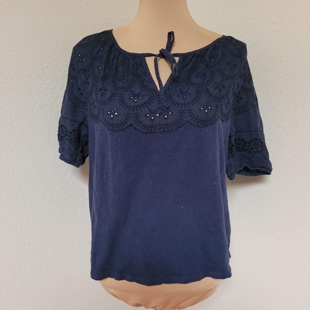 Lucky Brand Navy Eyelet Blouse